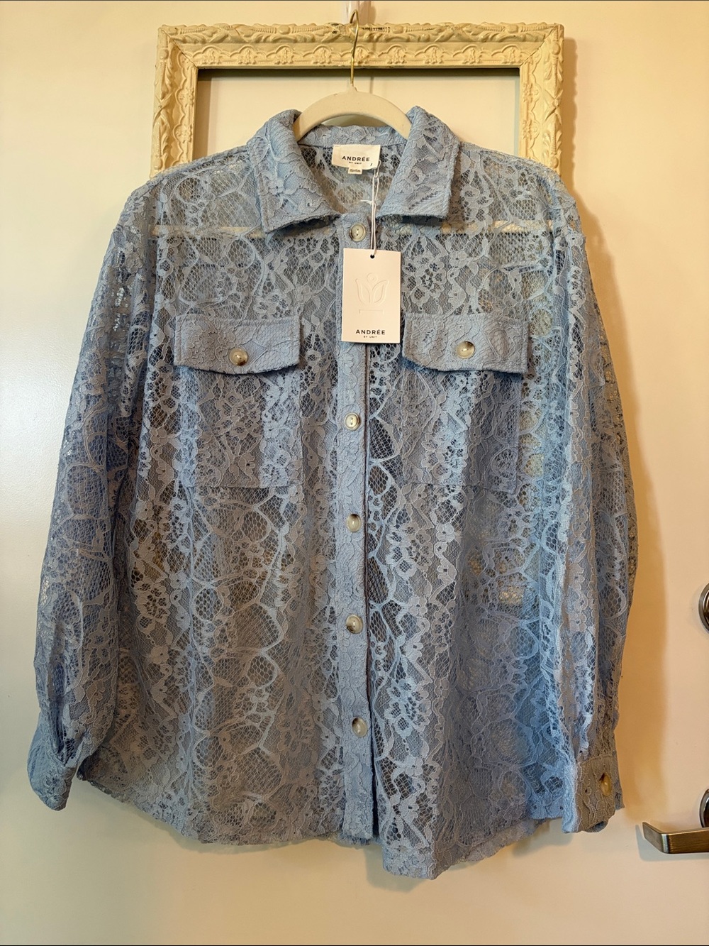 ANDRÉE | Stick Together Lace Button Up in Light Blue